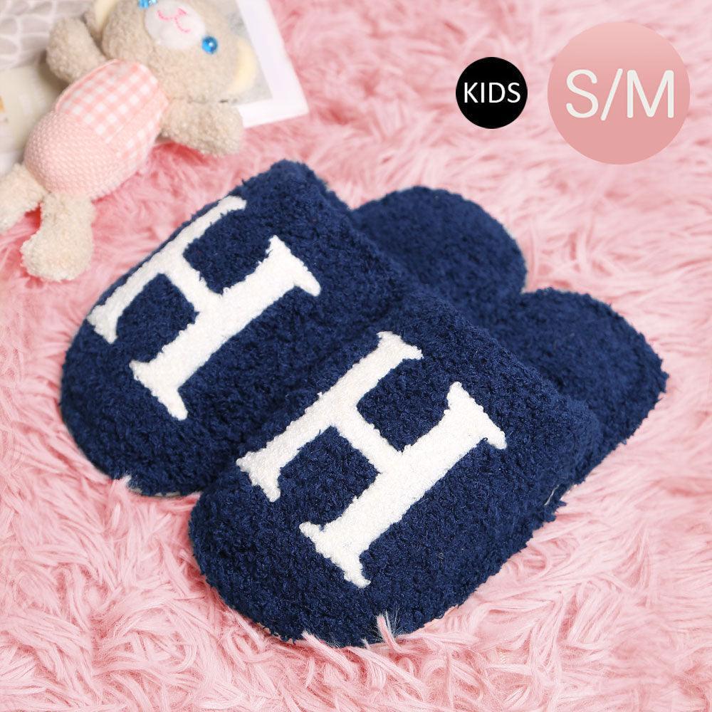Navy Blue H Print Soft Home Indoor Floor Kids Slippers - Jewelry Store by Erik Rayo