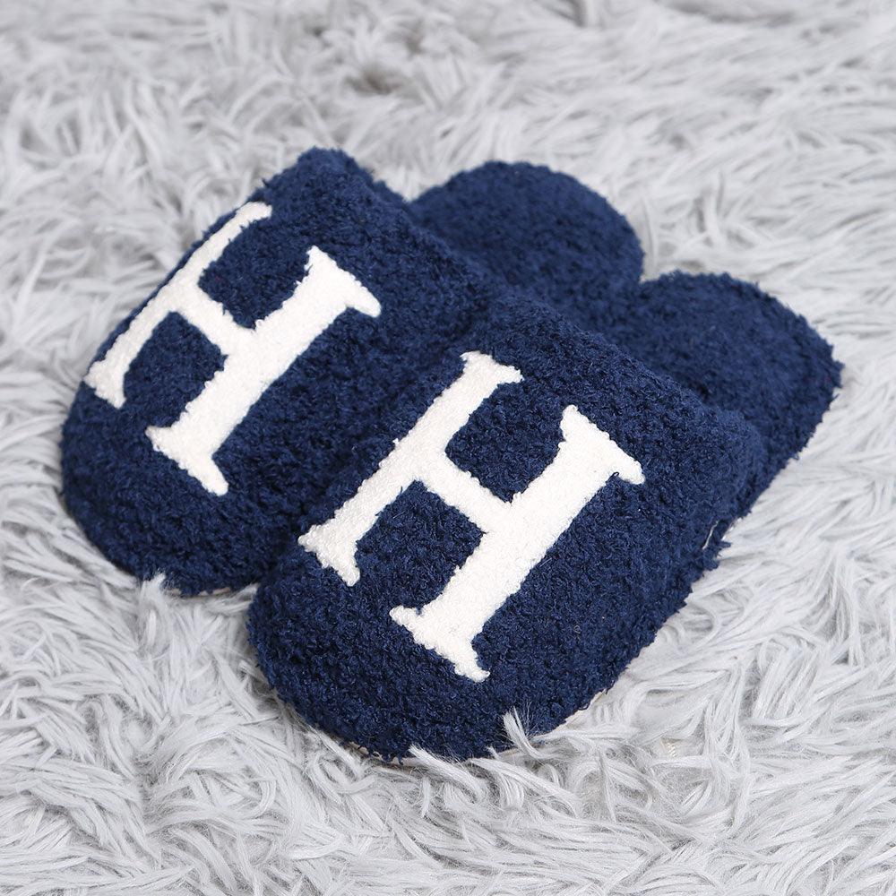 Navy Blue H Print Soft Home Indoor Floor Kids Slippers - Jewelry Store by Erik Rayo