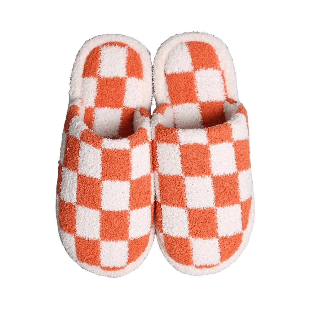 Orange Checkerboard Soft Home Indoor Floor Slippers - Jewelry Store by Erik Rayo