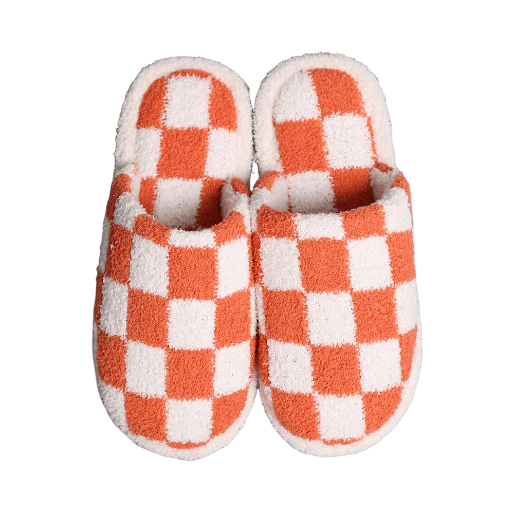 Orange Checkerboard Soft Home Indoor Floor Slippers