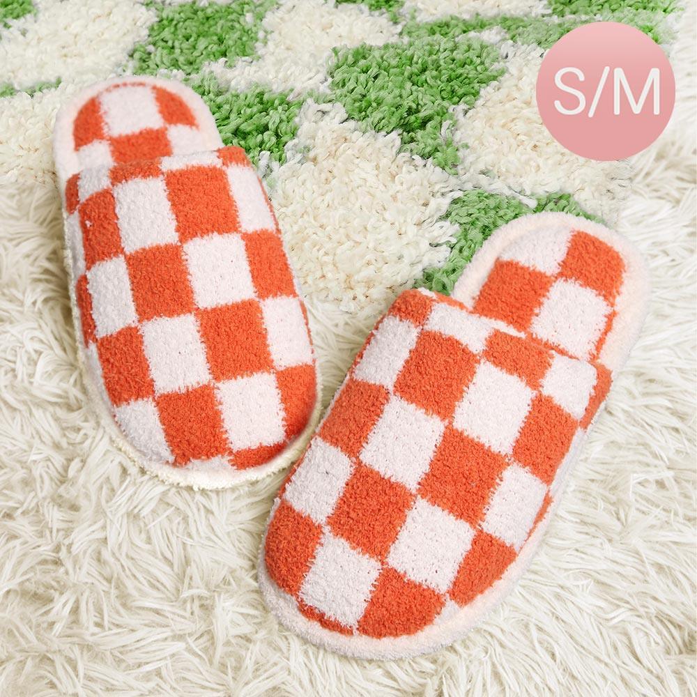 Orange Checkerboard Soft Home Indoor Floor Slippers - Jewelry Store by Erik Rayo