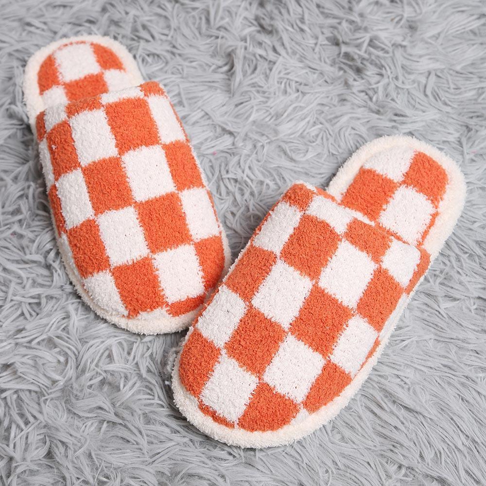 Orange Checkerboard Soft Home Indoor Floor Slippers - Jewelry Store by Erik Rayo