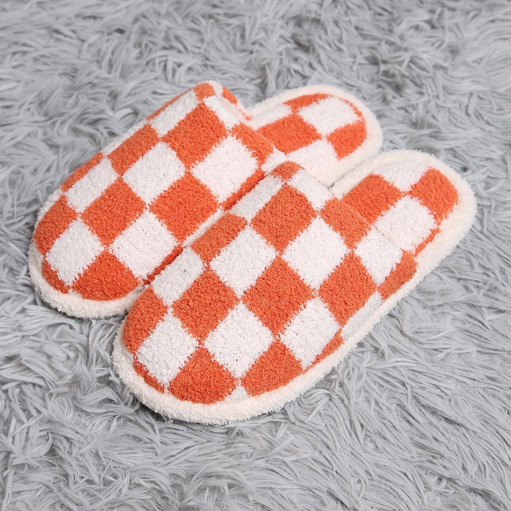 Orange Checkerboard Soft Home Indoor Floor Slippers - Jewelry Store by Erik Rayo