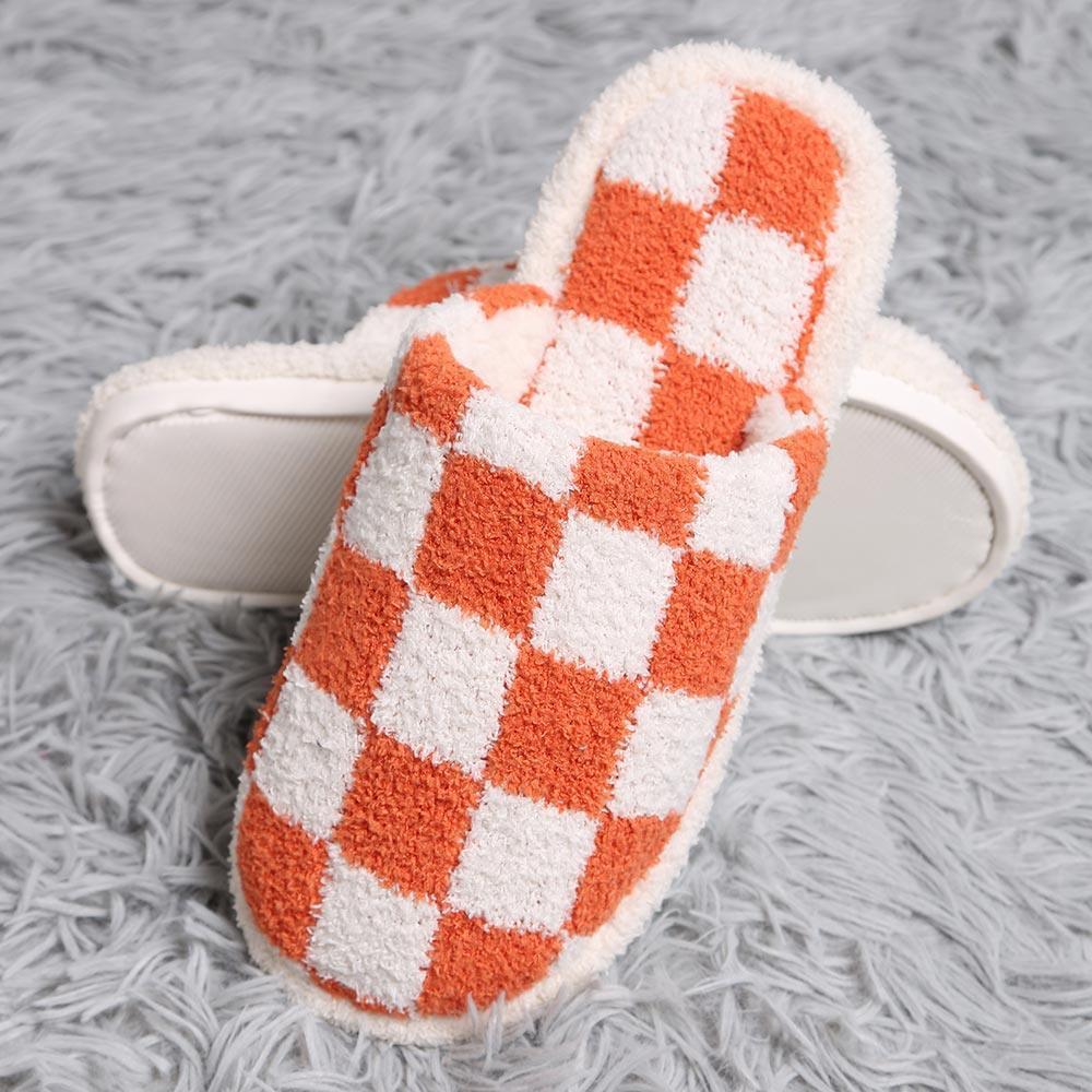 Orange Checkerboard Soft Home Indoor Floor Slippers - Jewelry Store by Erik Rayo