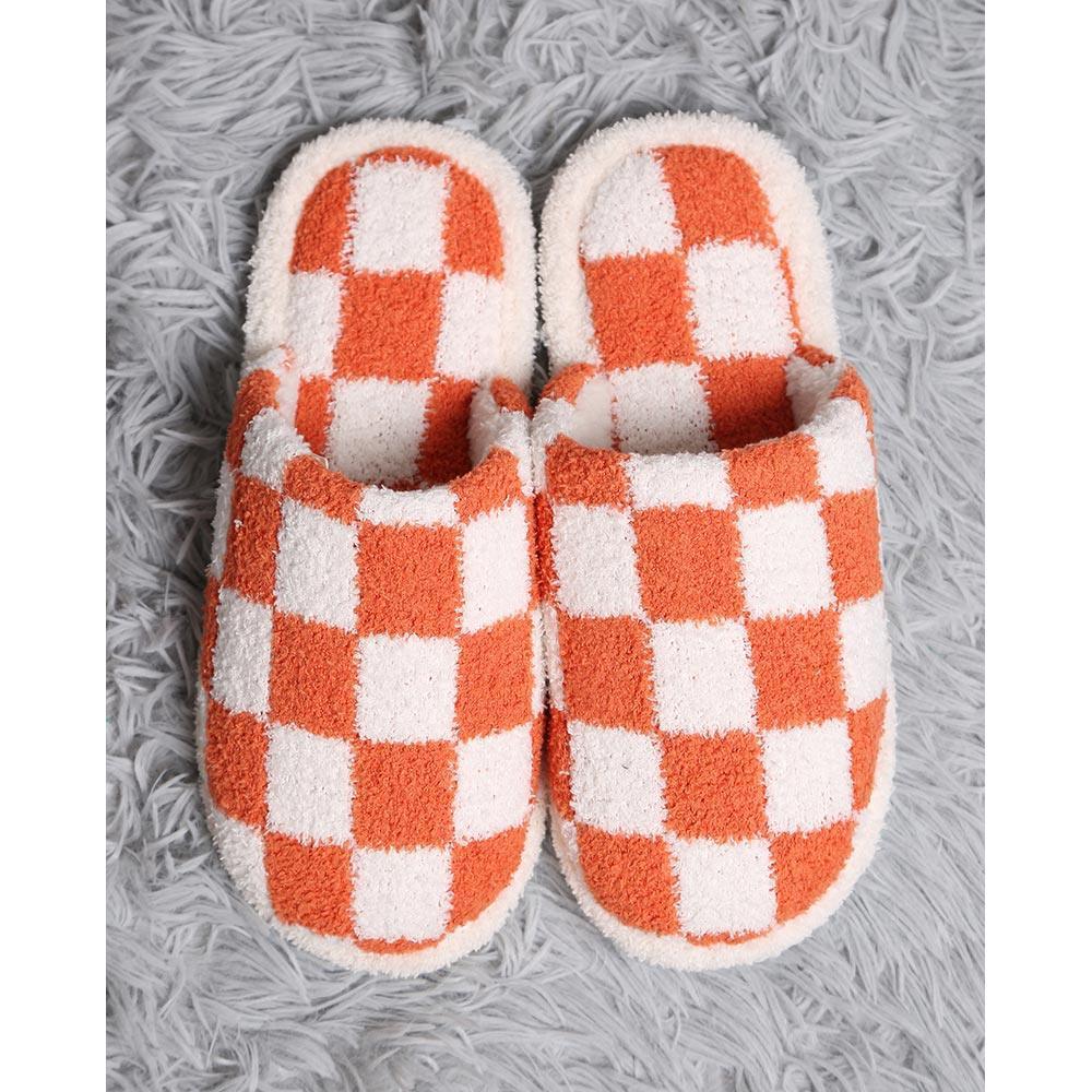 Orange Checkerboard Soft Home Indoor Floor Slippers - Jewelry Store by Erik Rayo