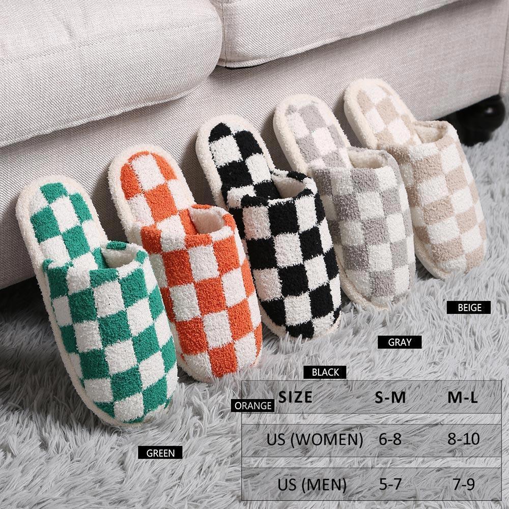 Orange Checkerboard Soft Home Indoor Floor Slippers - Jewelry Store by Erik Rayo