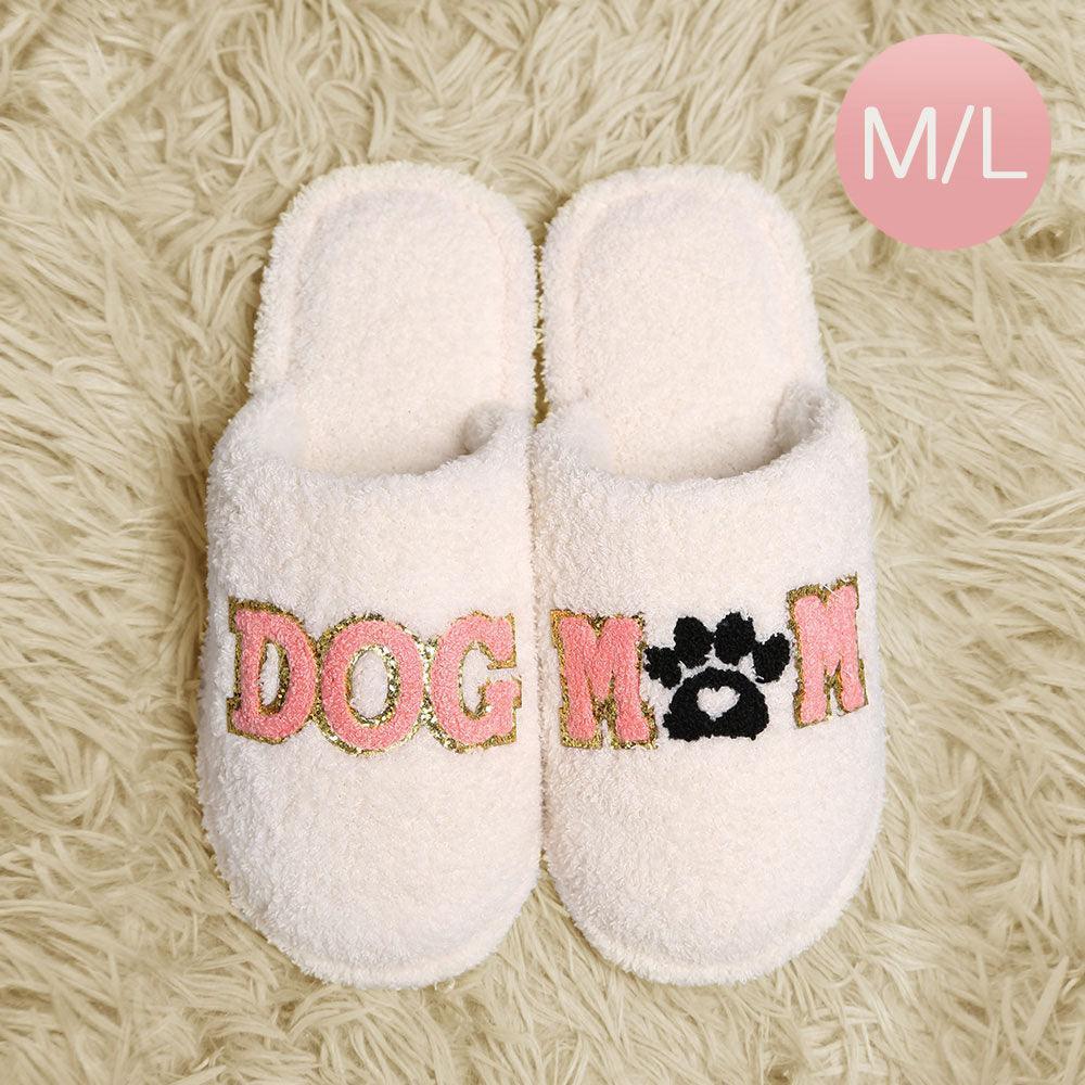 White Dog Mom Message Paw Pointed Soft Home Indoor Floor Slippers - Jewelry Store by Erik Rayo