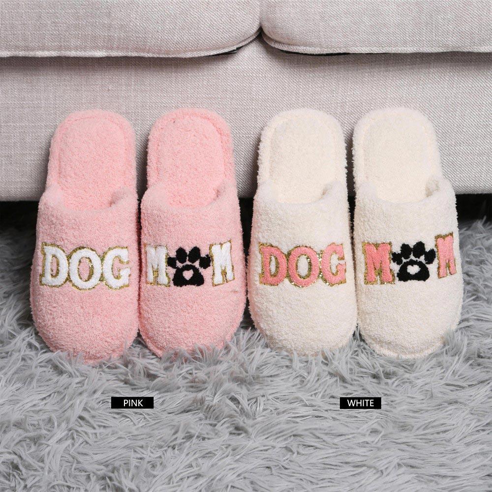 White Dog Mom Message Paw Pointed Soft Home Indoor Floor Slippers - Jewelry Store by Erik Rayo
