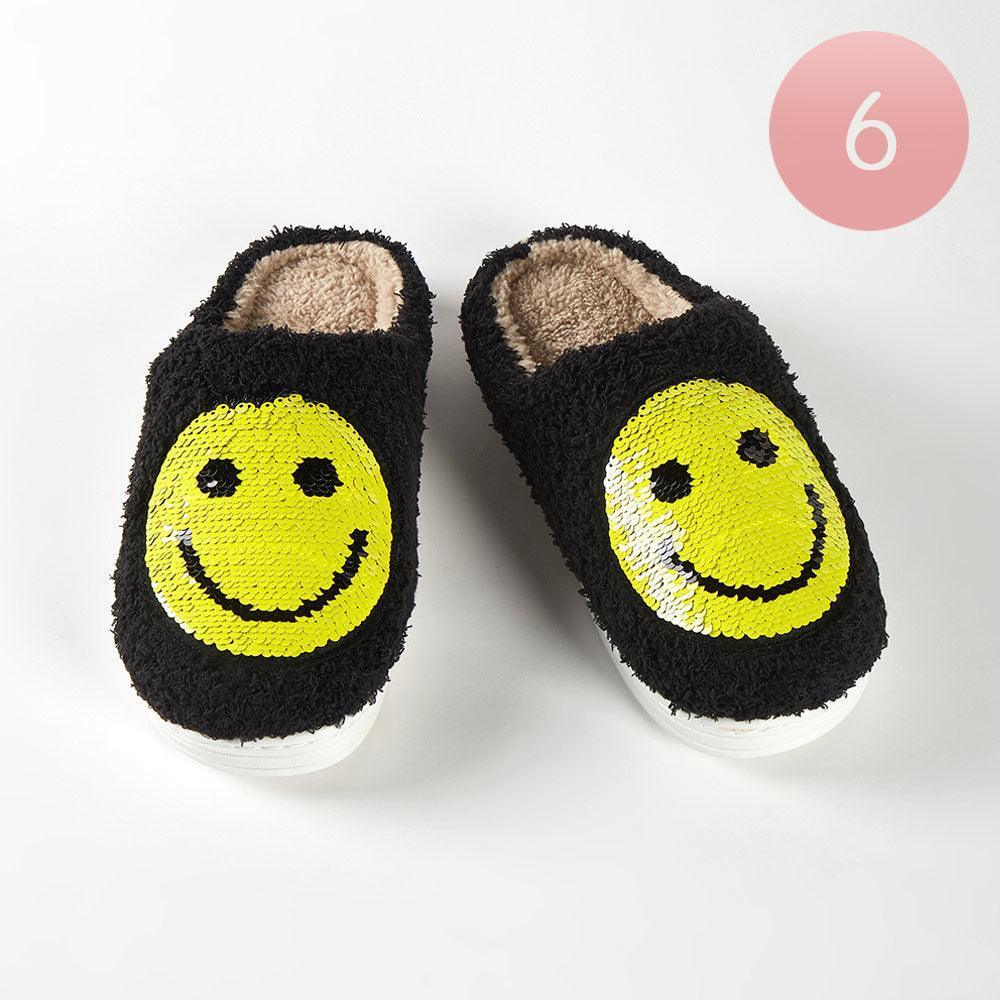 Black 6Pairs - Reversible Sequin Smile Soft Home Indoor Floor Slippers - Jewelry Store by Erik Rayo
