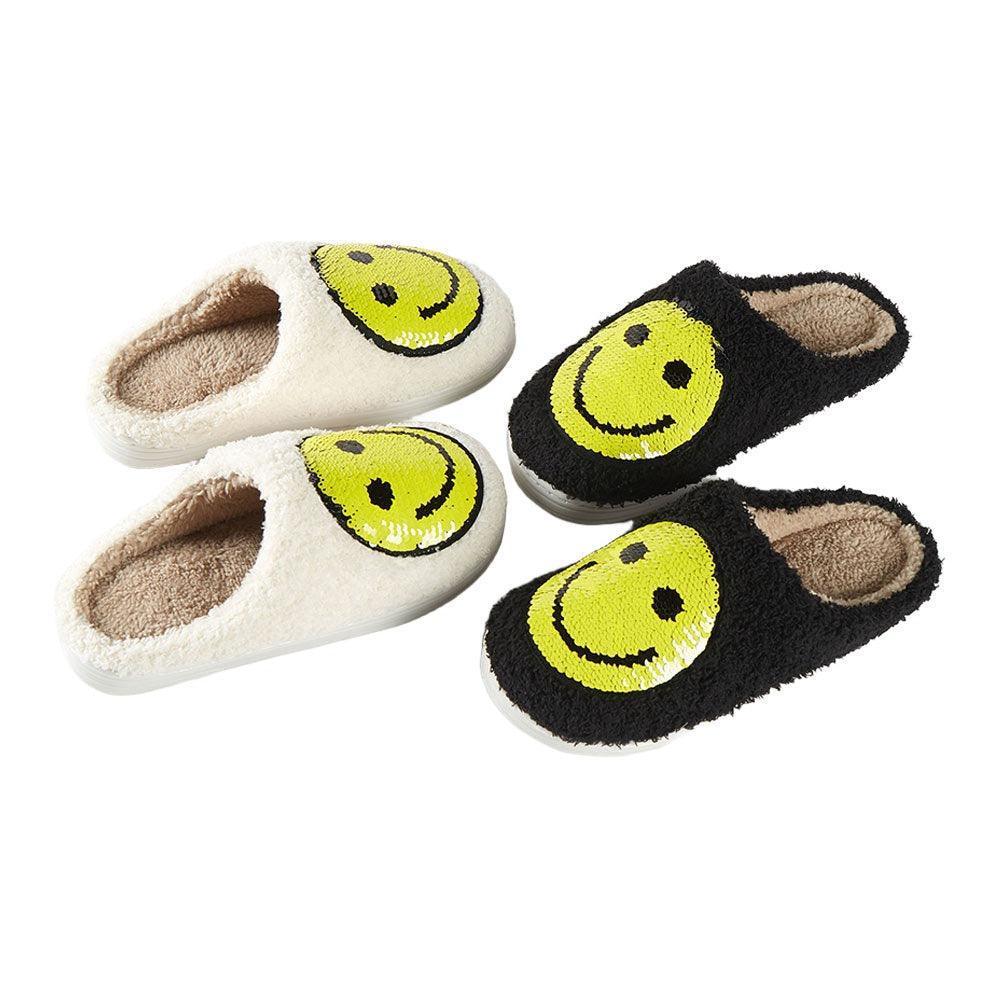 Black 6Pairs - Reversible Sequin Smile Soft Home Indoor Floor Slippers - Jewelry Store by Erik Rayo