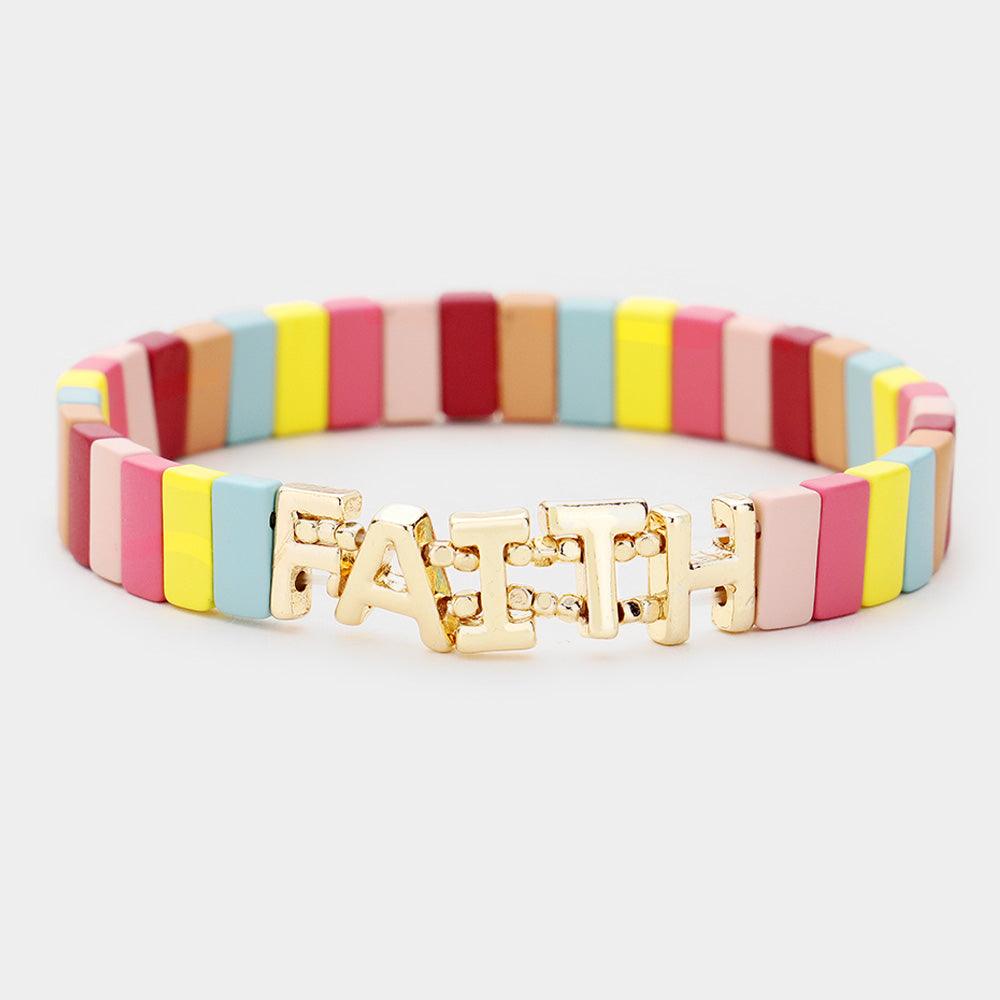 Gold 
Lego Block Faith Stretch Bracelet