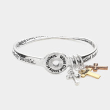 Load image into Gallery viewer, Silver Religious Message Cross Charm Bangle Bracelet
