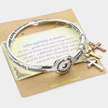 Load image into Gallery viewer, Silver Religious Message Cross Charm Bangle Bracelet
