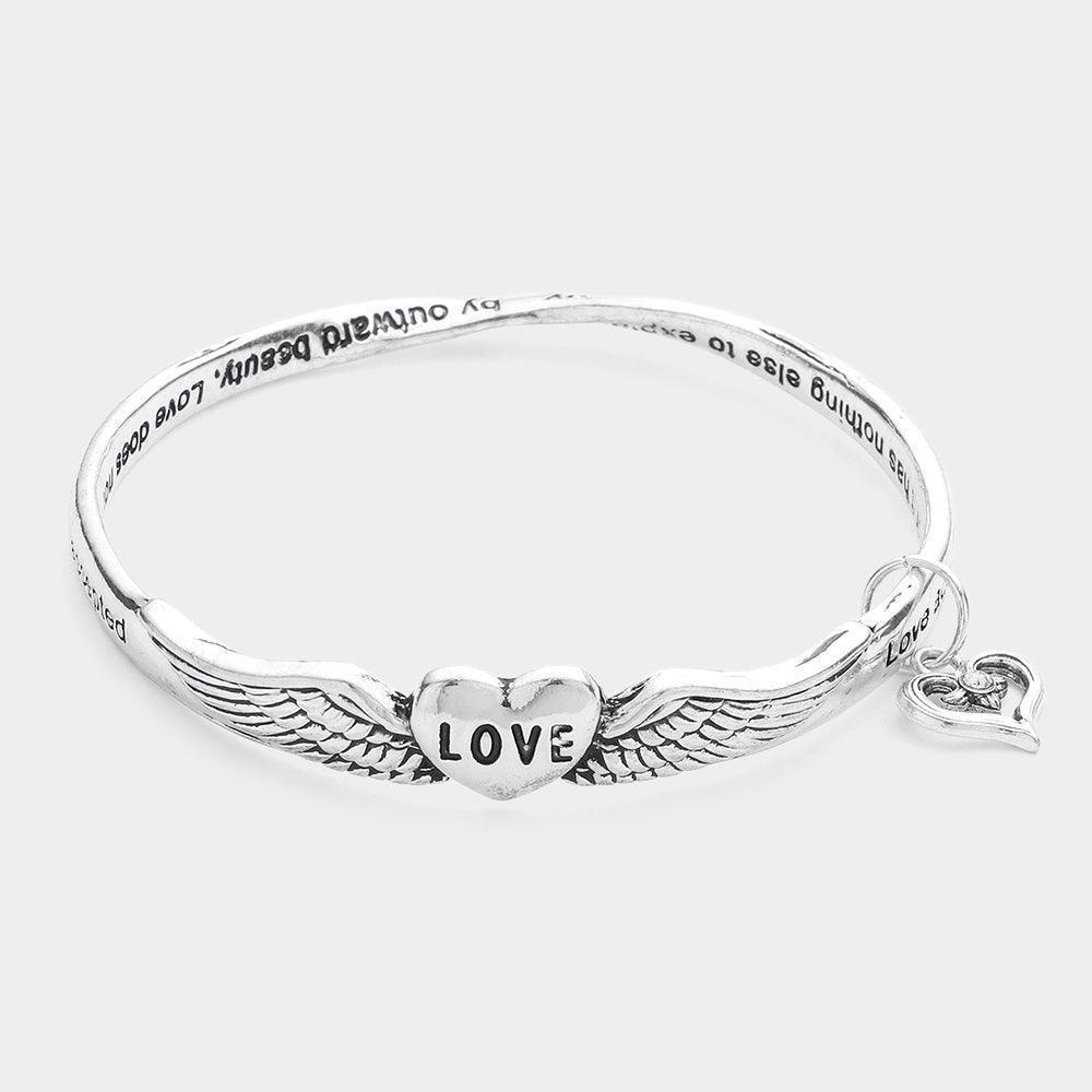 Silver Love Heart Wings Bangle Bracelet - Jewelry Store by Erik Rayo