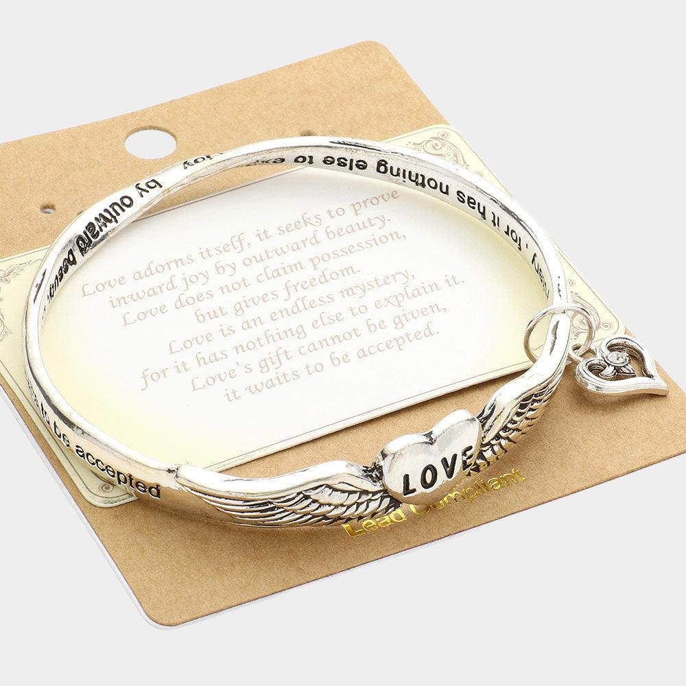 Silver Love Heart Wings Bangle Bracelet