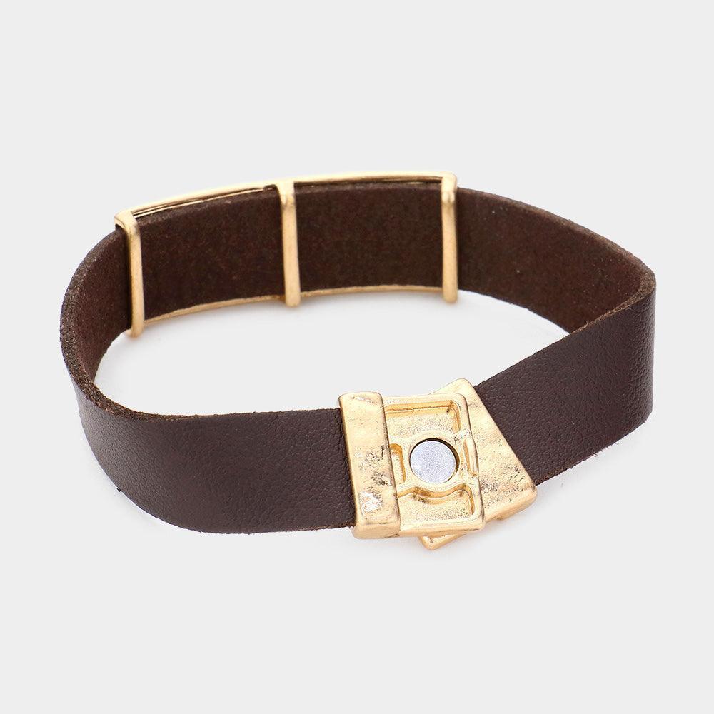 Gold M.A.G.I.C faux leather magnetic bracelet - Jewelry Store by Erik Rayo