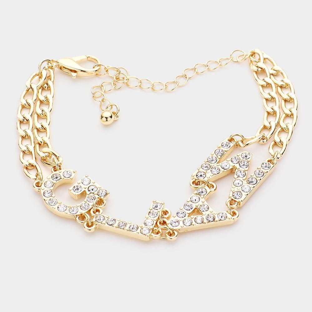 Gold GLAM Rhinestone Embellished Message Bracelet - Jewelry Store by Erik Rayo