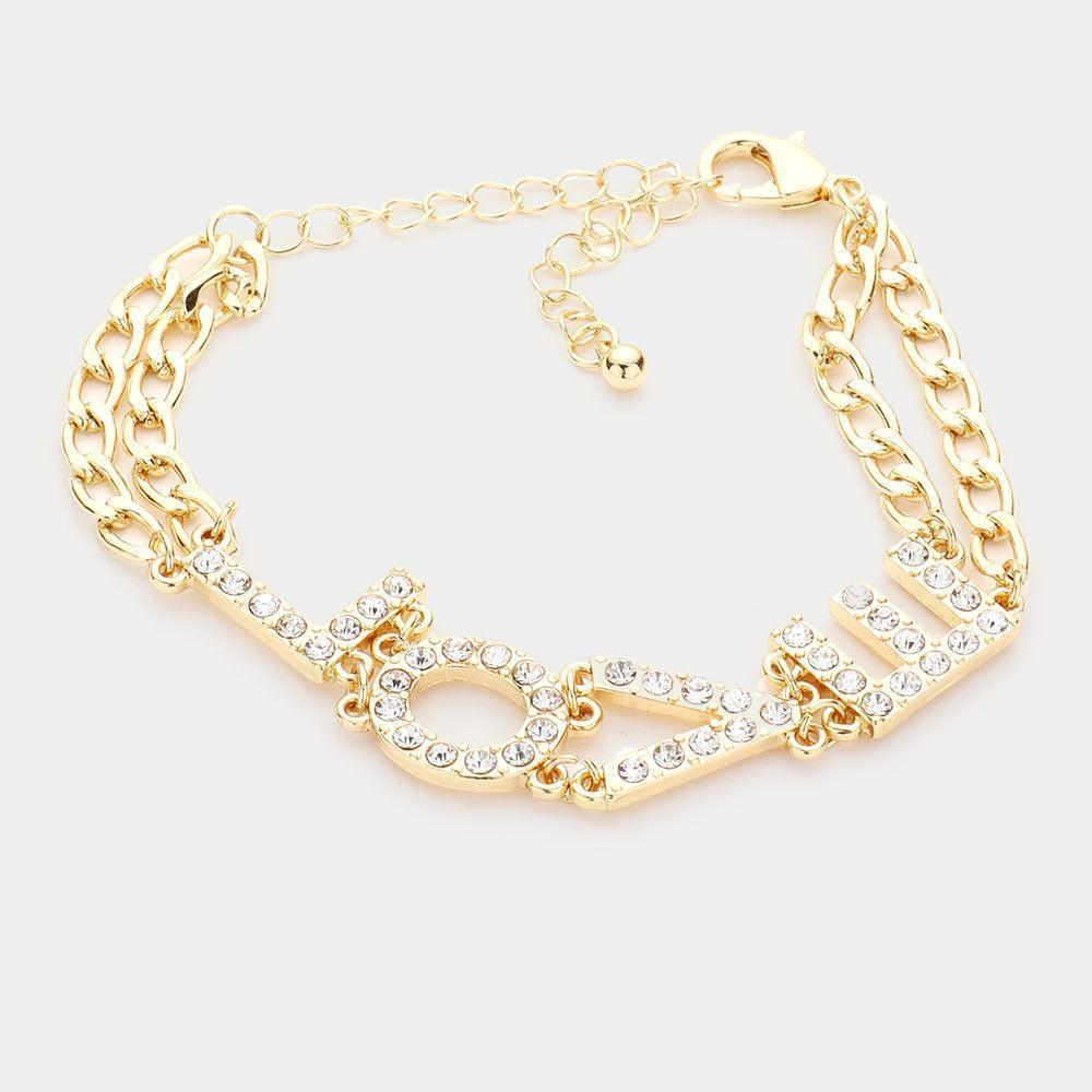 Gold LOVE Rhinestone Embellished Message Bracelet - Jewelry Store by Erik Rayo