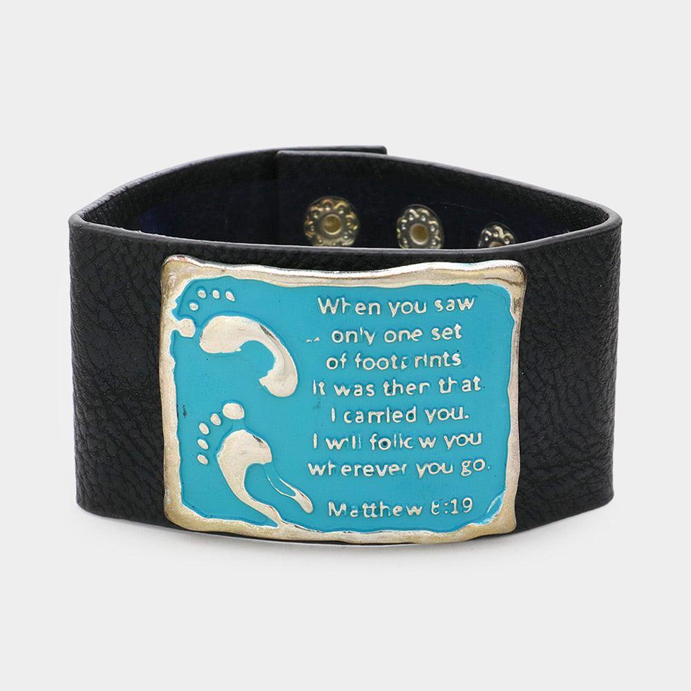Black Matthew 8:19 Message Faux Leather Bracelet - Jewelry Store by Erik Rayo