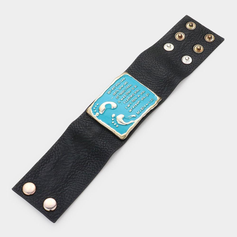 Black Matthew 8:19 Message Faux Leather Bracelet - Jewelry Store by Erik Rayo