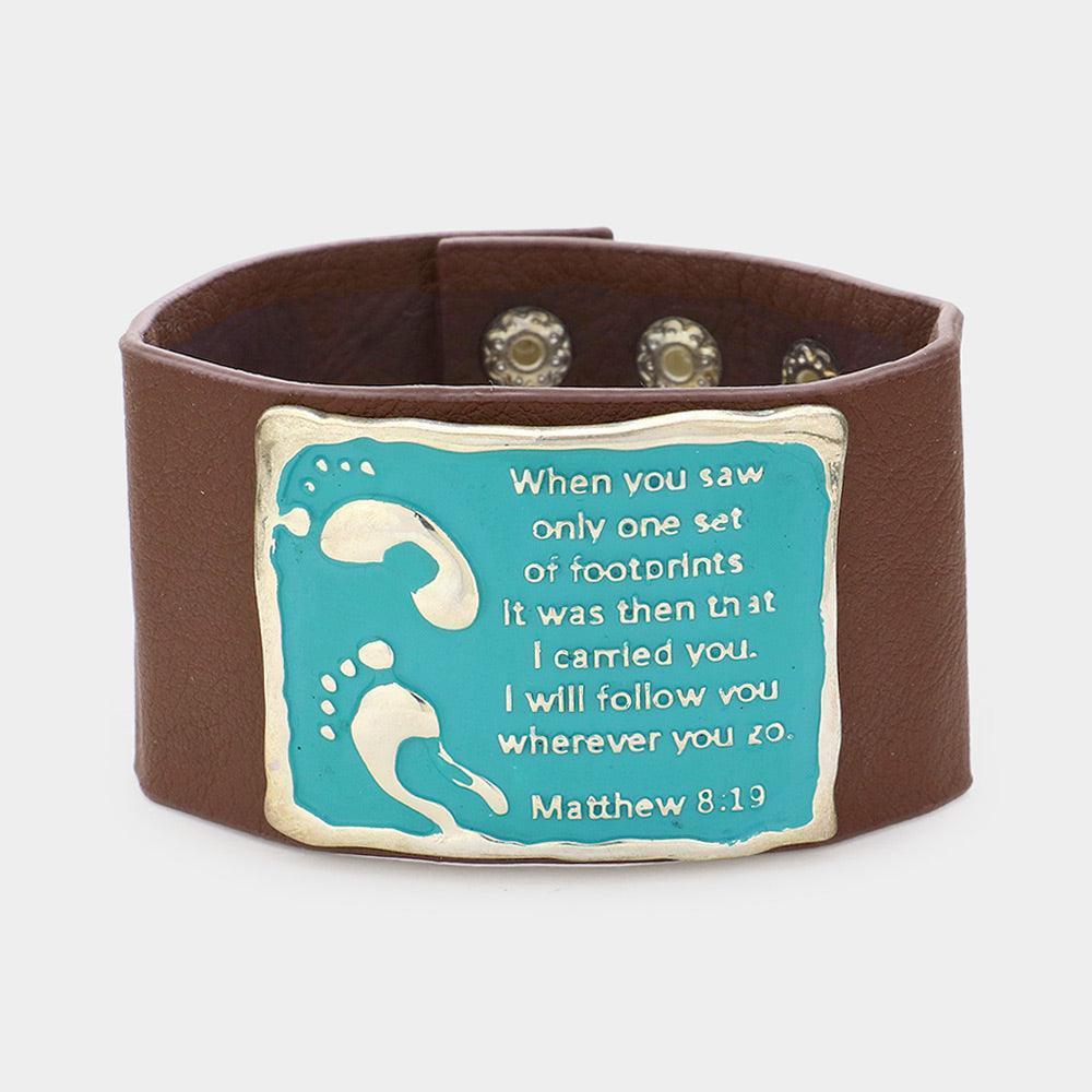 Brown Matthew 8:19 Message Faux Leather Bracelet - Jewelry Store by Erik Rayo
