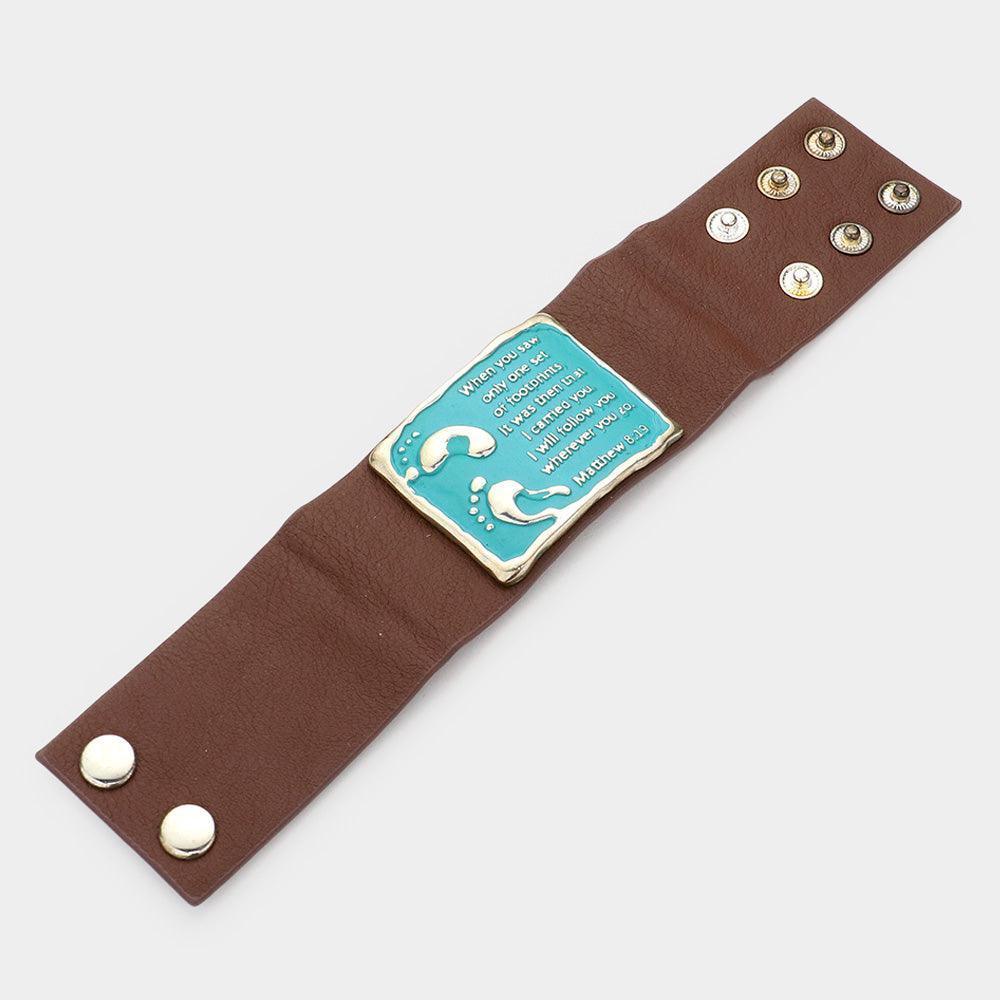 Brown Matthew 8:19 Message Faux Leather Bracelet - Jewelry Store by Erik Rayo
