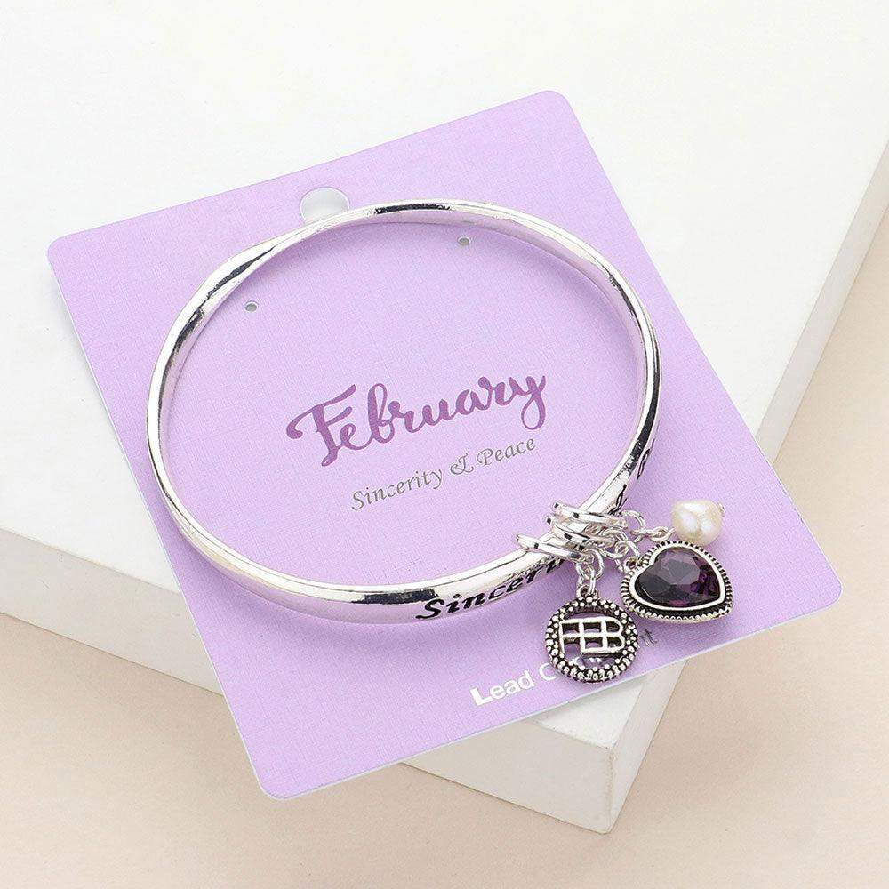 Amethyst 'Sincerity & Peace' February Heart Birthday Stone Charm Bracelet - Jewelry Store by Erik Rayo
