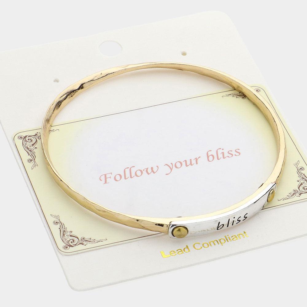 Gold Bliss Message Two Tone Metal Bangle Bracelet