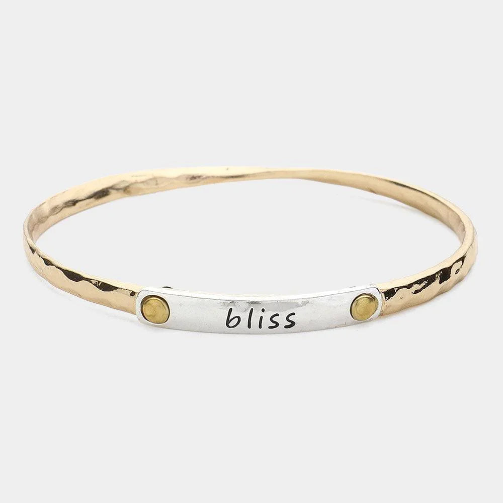 Gold Bliss Message Two Tone Metal Bangle Bracelet - Jewelry Store by Erik Rayo