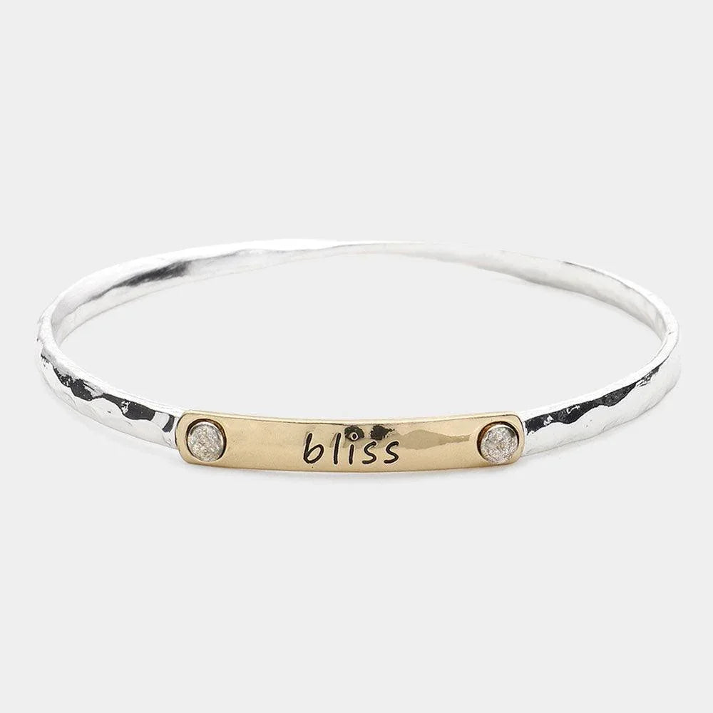 Silver Bliss Message Two Tone Metal Bangle Bracelet - Jewelry Store by Erik Rayo