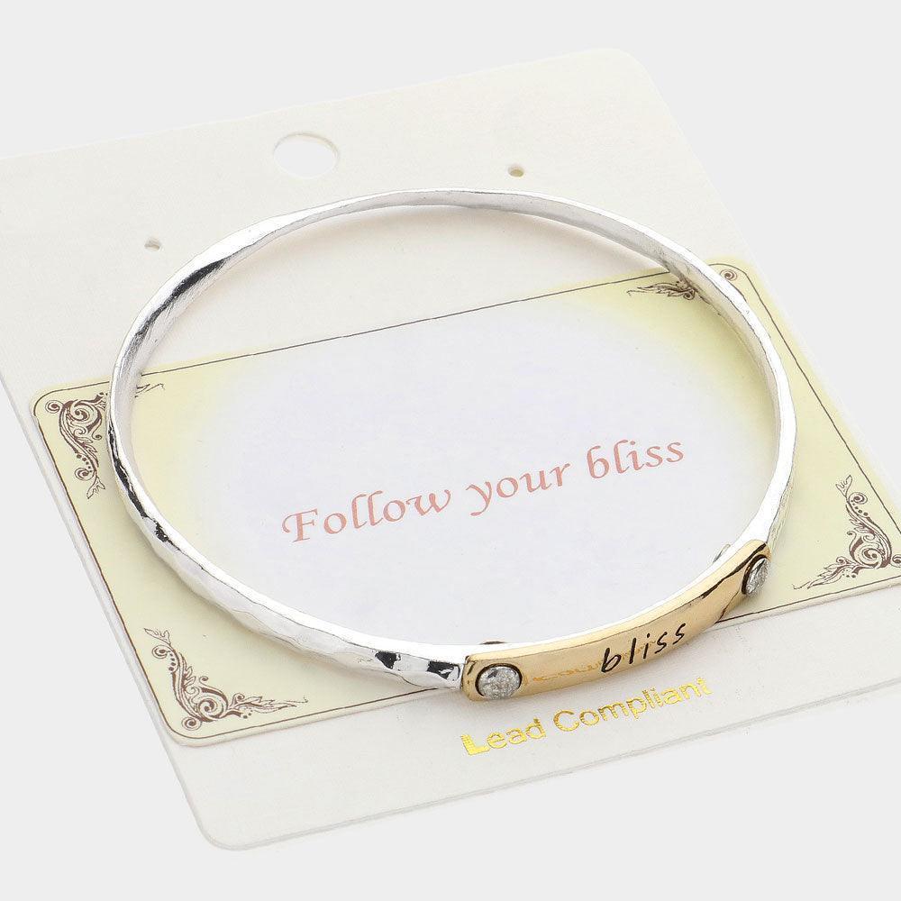 Silver Bliss Message Two Tone Metal Bangle Bracelet - Jewelry Store by Erik Rayo
