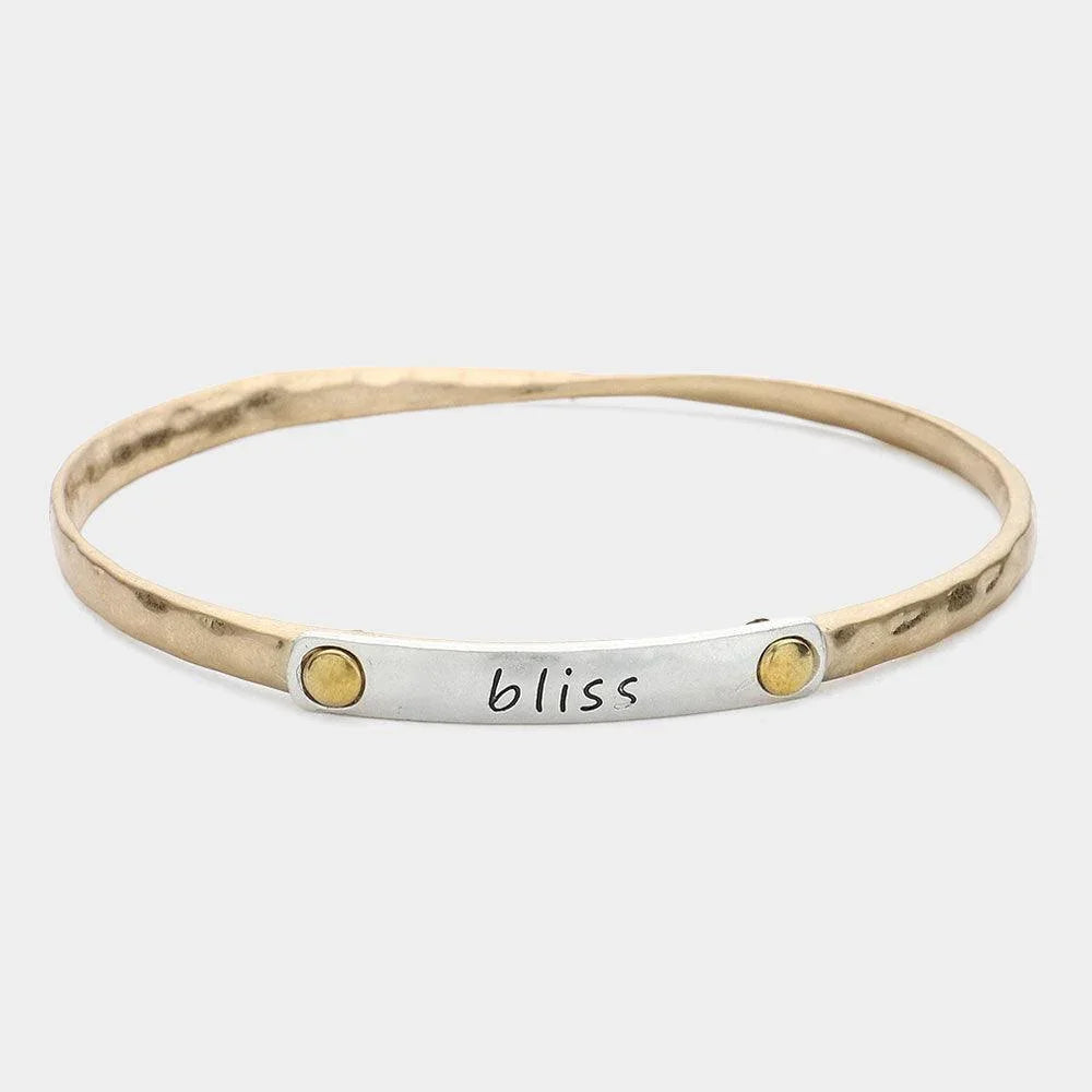 Silver Bliss Message Two Tone Metal Bangle Bracelet - Jewelry Store by Erik Rayo