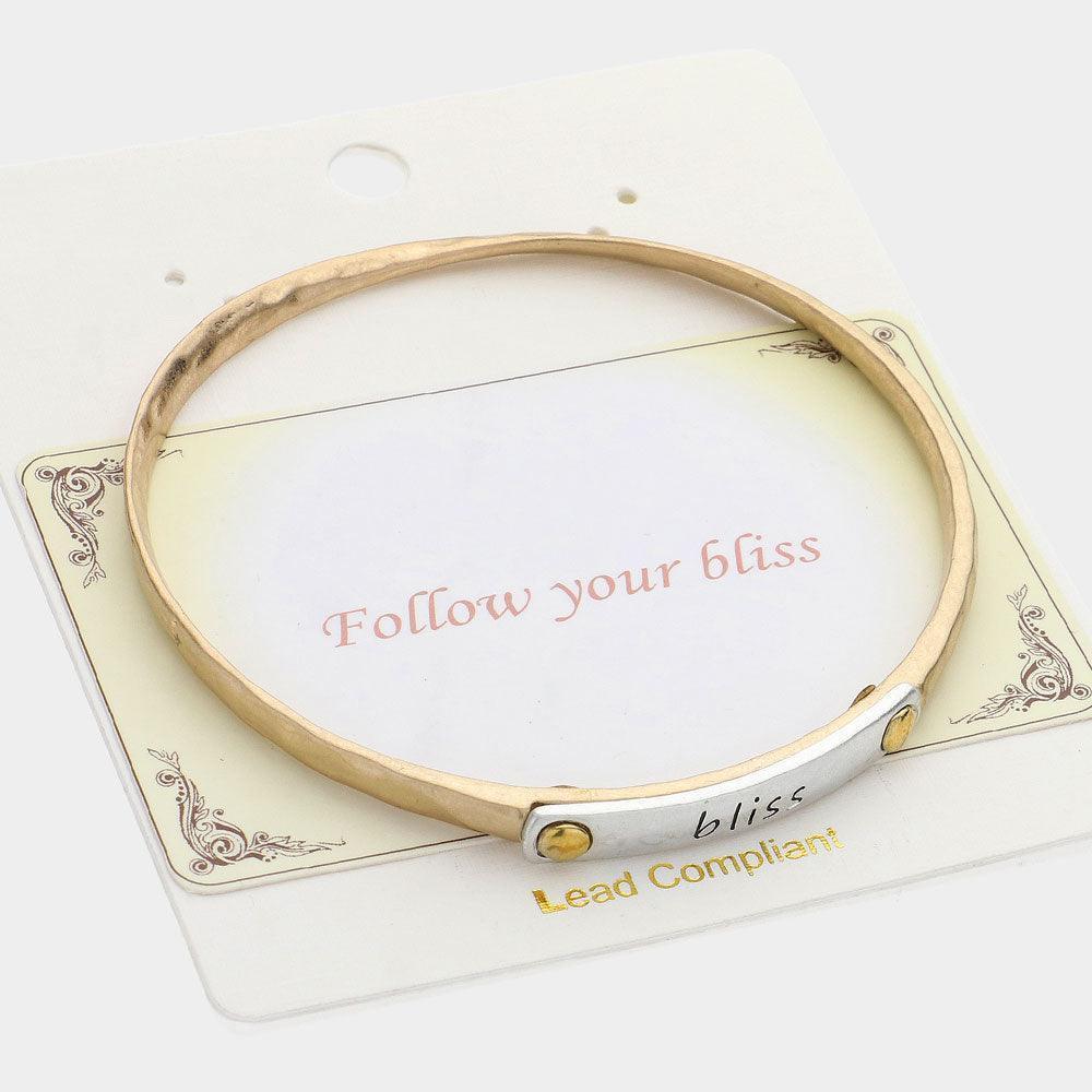 Silver Bliss Message Two Tone Metal Bangle Bracelet - Jewelry Store by Erik Rayo