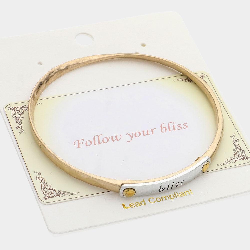 Silver Bliss Message Two Tone Metal Bangle Bracelet