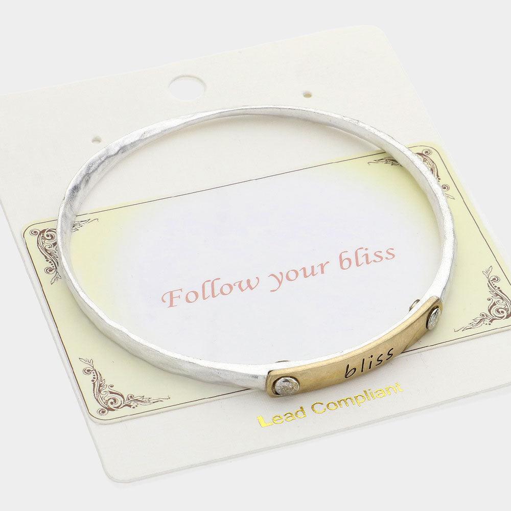 Silver Bliss Message Two Tone Metal Bangle Bracelet - Jewelry Store by Erik Rayo