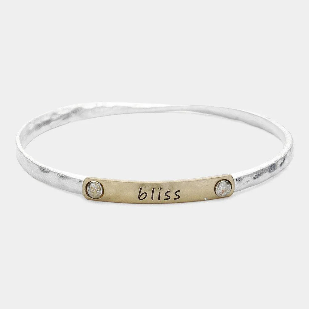 Silver Bliss Message Two Tone Metal Bangle Bracelet - Jewelry Store by Erik Rayo