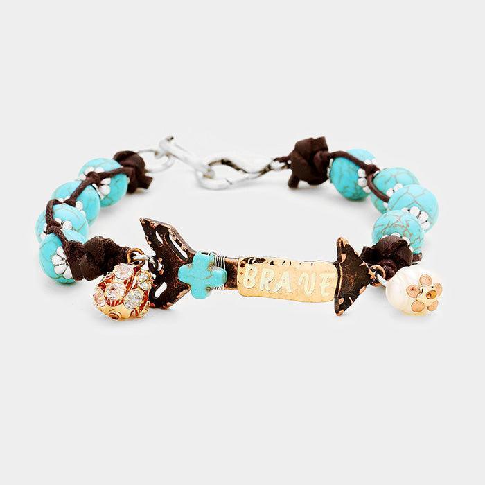 Turquoise Brave Turquoise Beaded Metal Arrow Freshwater Pearl Charm Bracelet - Jewelry Store by Erik Rayo