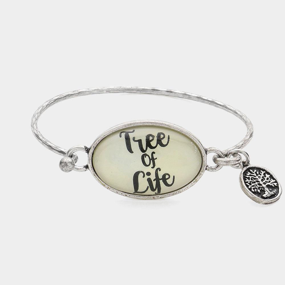 Silver Tree of Life Message Metal Charm Bangle Bracelet - Jewelry Store by Erik Rayo