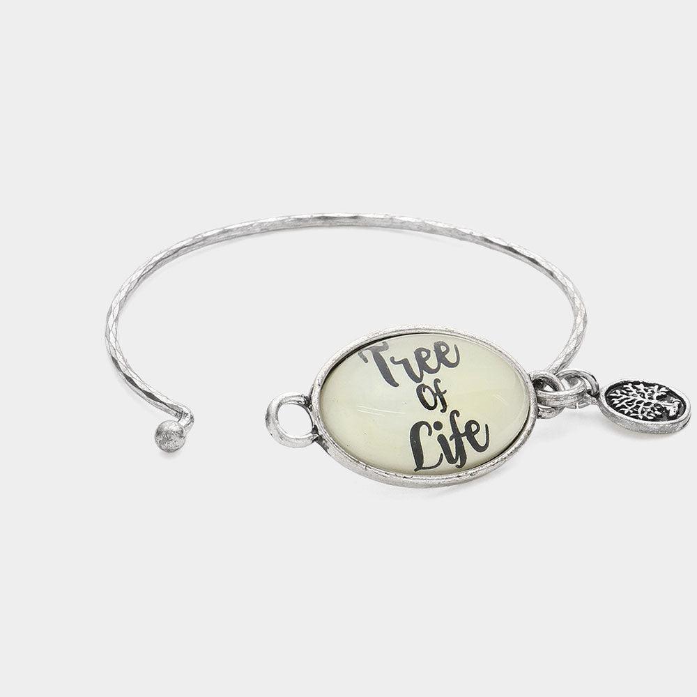 Silver Tree of Life Message Metal Charm Bangle Bracelet - Jewelry Store by Erik Rayo