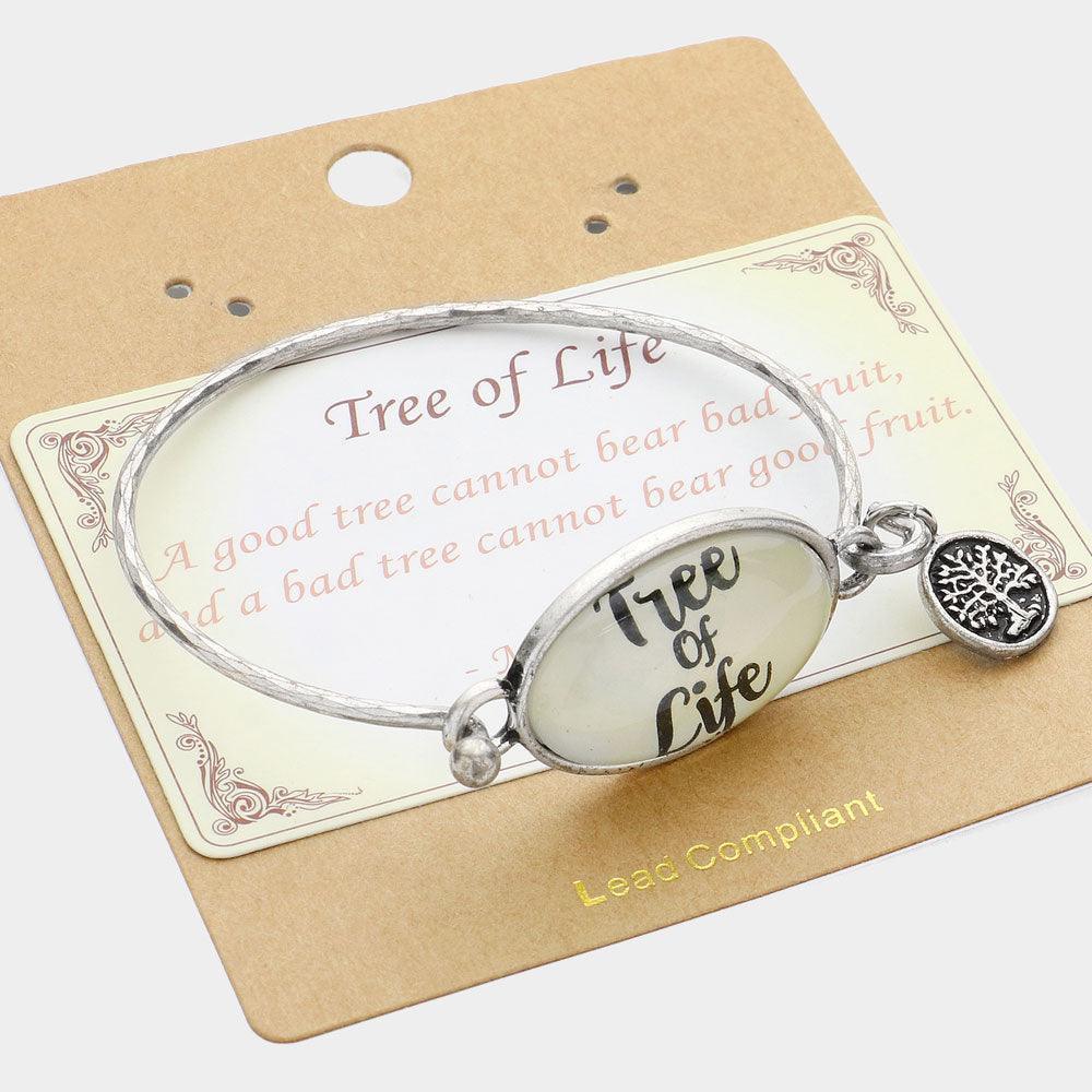 Silver Tree of Life Message Metal Charm Bangle Bracelet - Jewelry Store by Erik Rayo