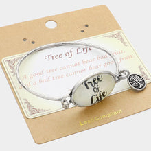 Load image into Gallery viewer, Silver Tree of Life Message Metal Charm Bangle Bracelet
