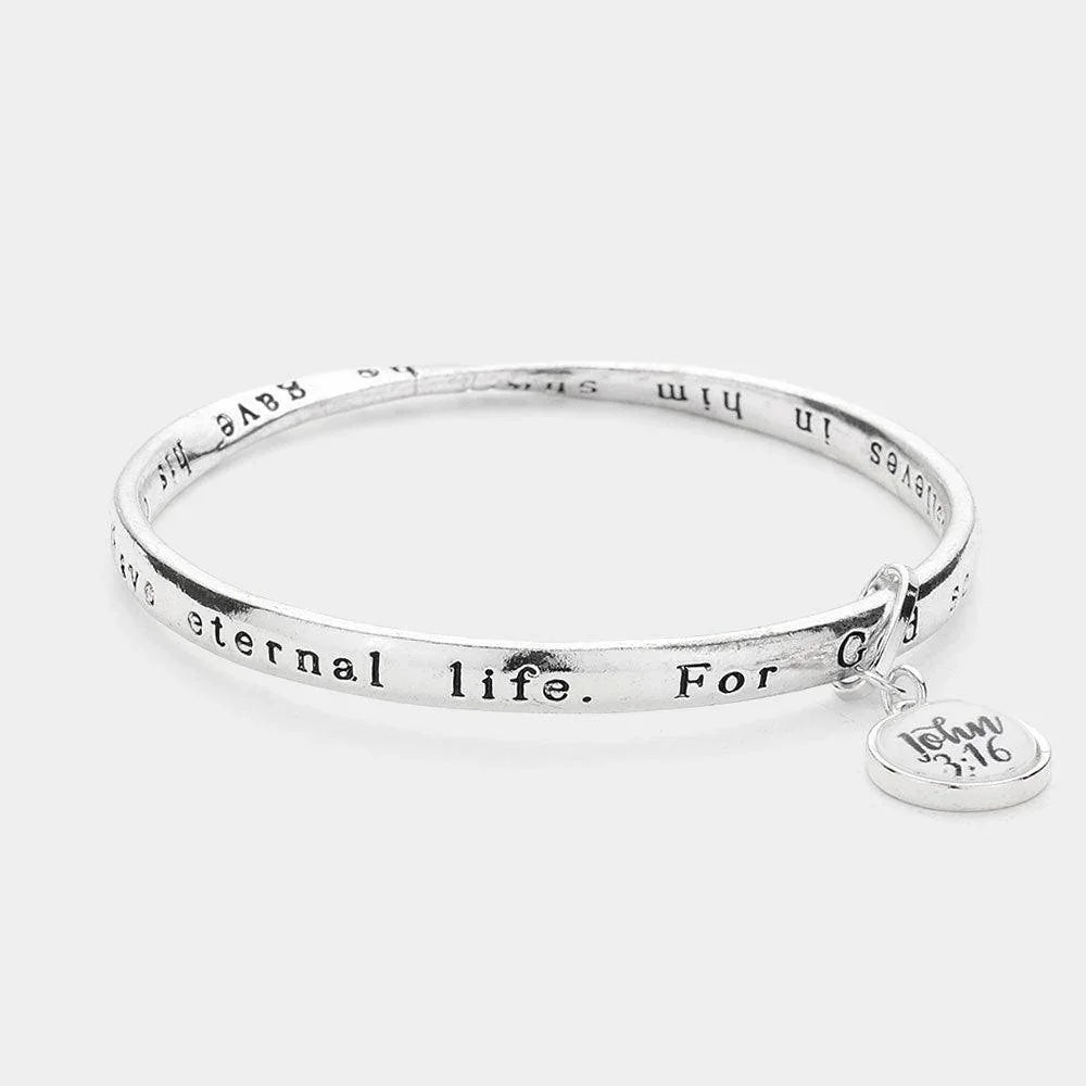 Silver John 3:16 Message Charm Bangle Bracelet - Jewelry Store by Erik Rayo