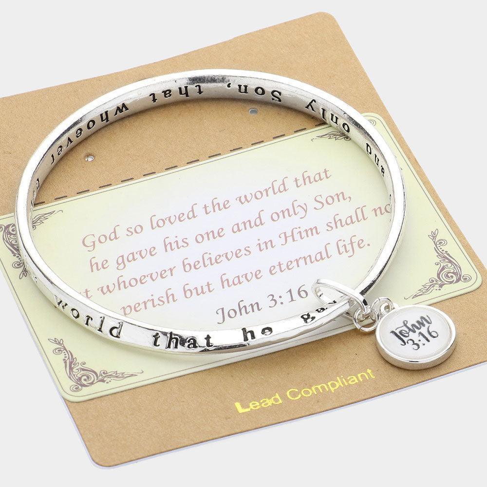 Silver John 3:16 Message Charm Bangle Bracelet - Jewelry Store by Erik Rayo