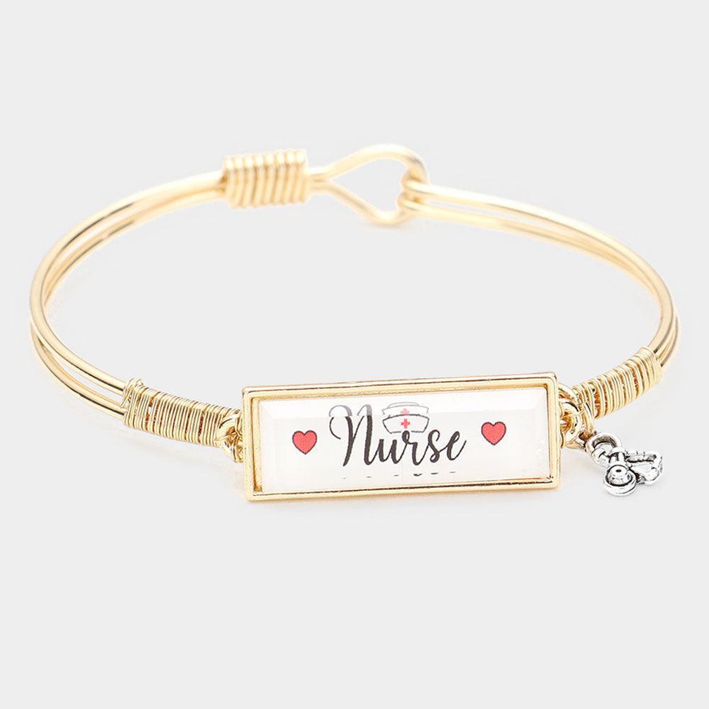 Two Tone Nurse Metal Stethoscope Charm Message Hook Bracelet - Jewelry Store by Erik Rayo