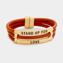 Load image into Gallery viewer, Gold Stand Up for Love Faux Leather Magnetic Bracelet
