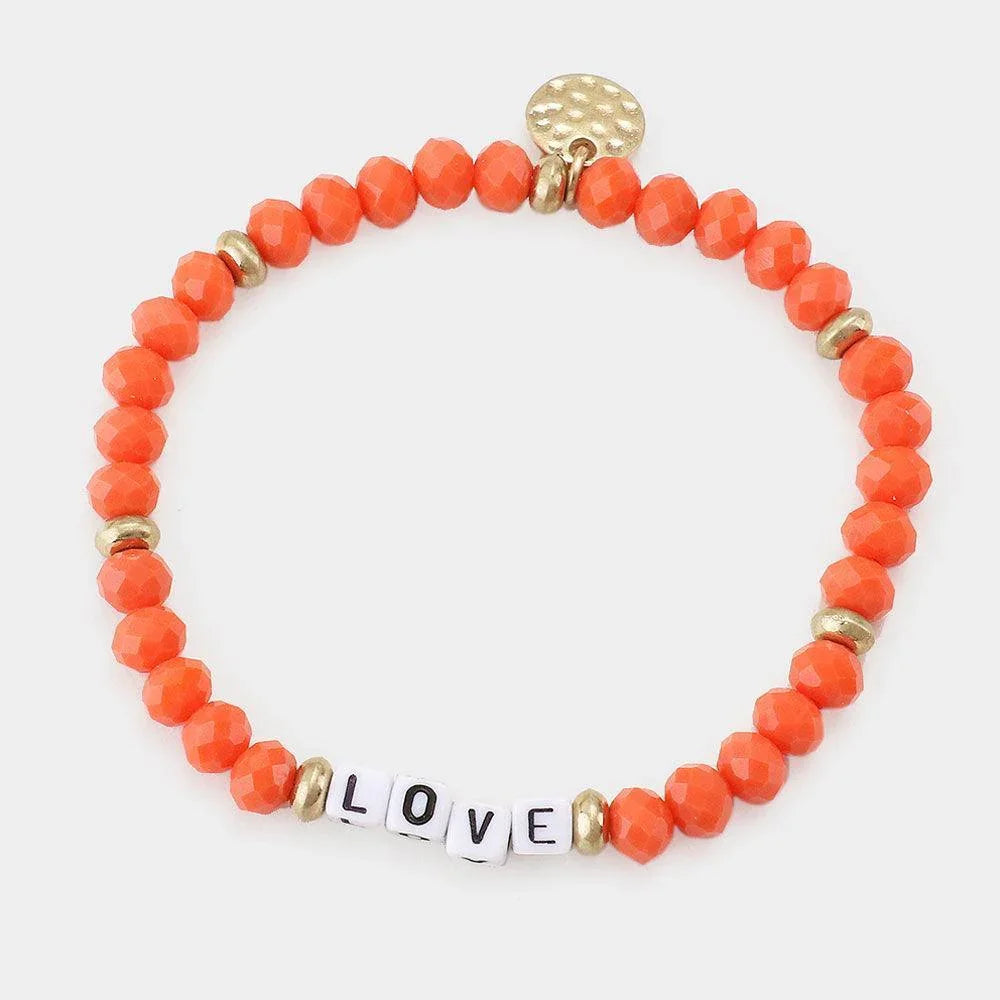 Orange LOVE Faceted Beaded Stretch Bracelet - Jewelry Store by Erik Rayo