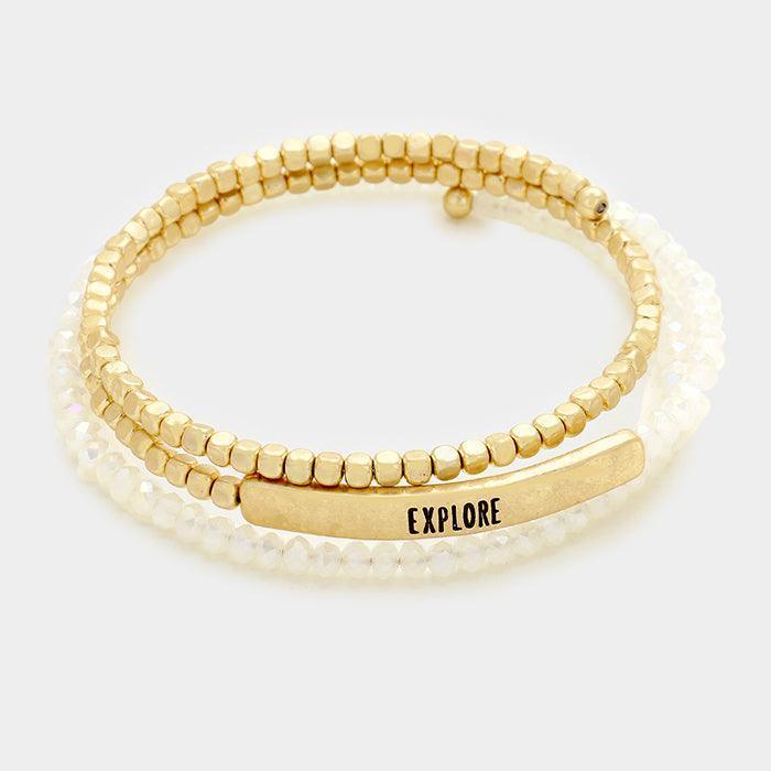 White Explore glass bead coil bracelet - Jewelry Store by Erik Rayo