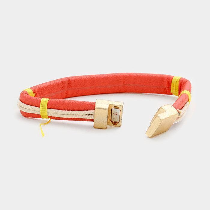Orange Weave Cord Brave Metal Bar Magnetic Bracelet - Jewelry Store by Erik Rayo