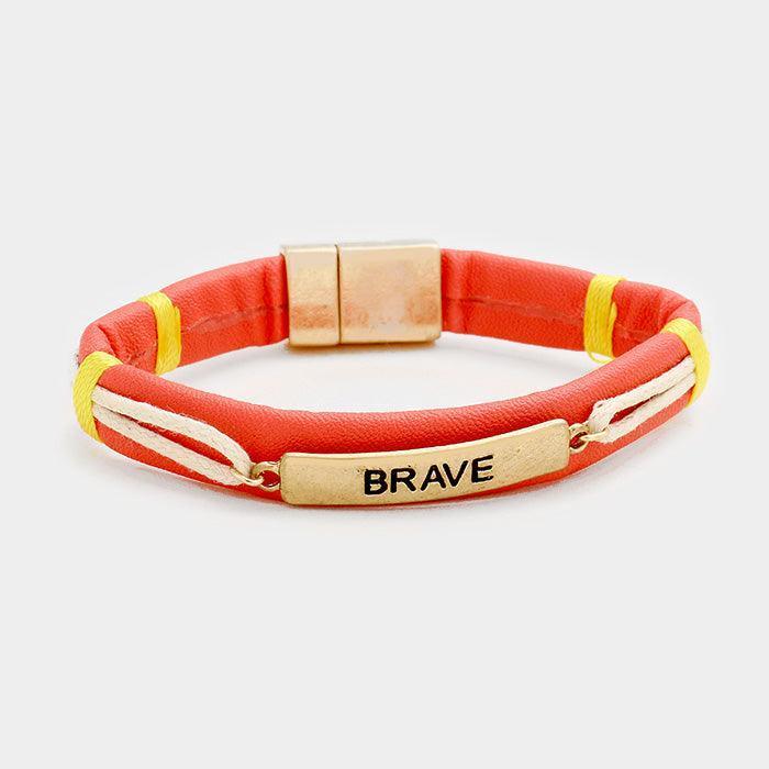 Orange Weave Cord Brave Metal Bar Magnetic Bracelet - Jewelry Store by Erik Rayo