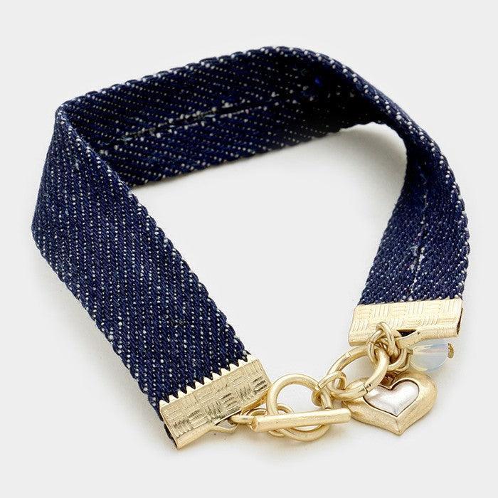 Gold Always in my heart message bar & denim toggle bracelet - Jewelry Store by Erik Rayo